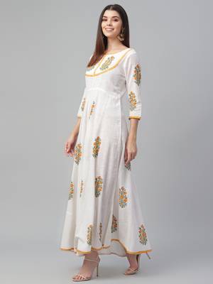 Cotton Slub Floor Length Handblock Printed Dress 3