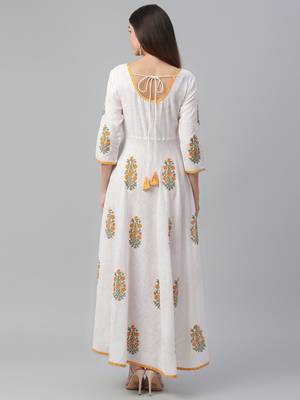 Cotton Slub Floor Length Handblock Printed Dress 4