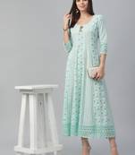 Cotton Slub Aqua Anarkali Dress