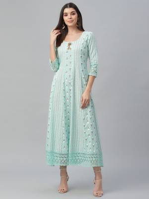 Cotton Slub Aqua Anarkali Dress 2