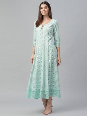 Cotton Slub Aqua Anarkali Dress 3