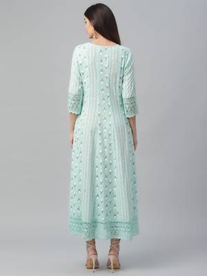 Cotton Slub Aqua Anarkali Dress 4