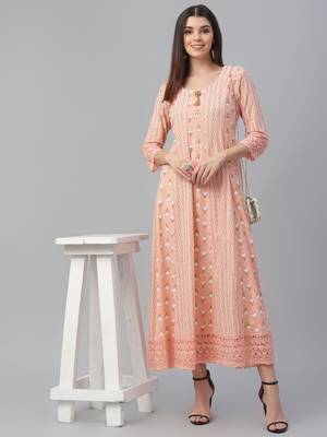 Cotton Slub Pink Anarkali Dress 1