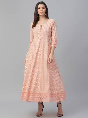 Cotton Slub Pink Anarkali Dress 2