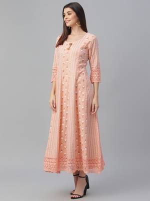 Cotton Slub Pink Anarkali Dress 3