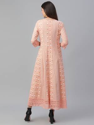 Cotton Slub Pink Anarkali Dress 4