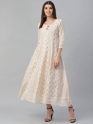 Cotton Slub White Anarkali Dress 2