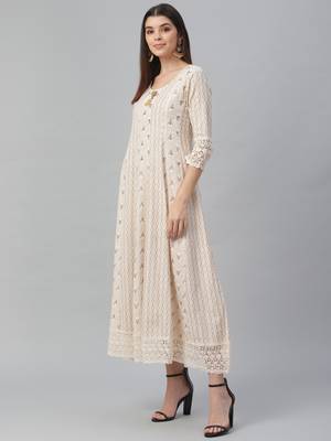 Cotton Slub White Anarkali Dress 3