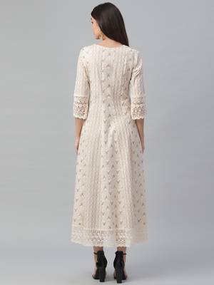 Cotton Slub White Anarkali Dress 4