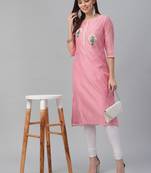 Pink Chanderi Silk Embroidered Kurta