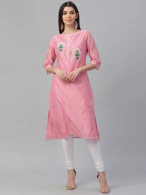 Pink Chanderi Silk Embroidered Kurta 2