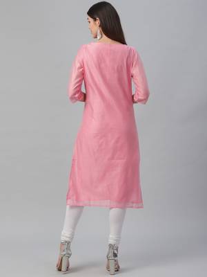 Pink Chanderi Silk Embroidered Kurta 4