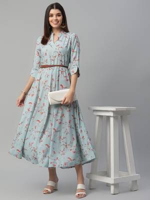 Rayon hightwist Printed Blue Dress 1