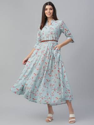 Rayon hightwist Printed Blue Dress 2