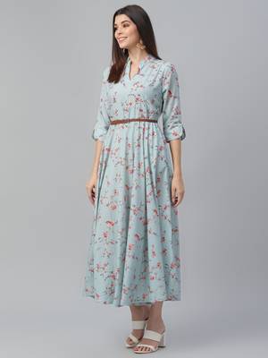 Rayon hightwist Printed Blue Dress 3