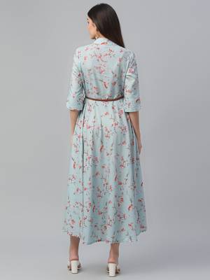 Rayon hightwist Printed Blue Dress 4