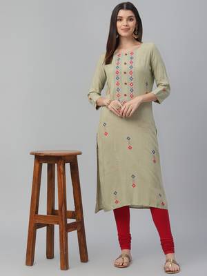 Printed & Handwork Rayon Slub Kurta 1