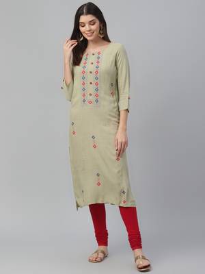 Printed & Handwork Rayon Slub Kurta 2