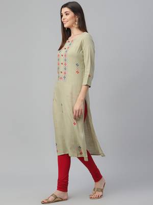 Printed & Handwork Rayon Slub Kurta 3