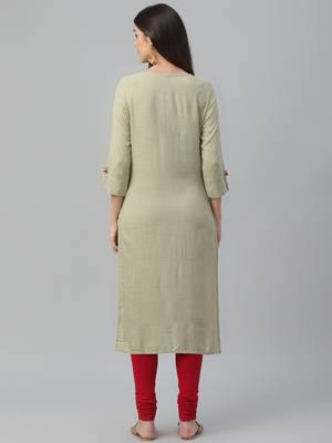 Printed & Handwork Rayon Slub Kurta 4