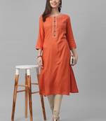 Embroidered Cotton Slub Kurta