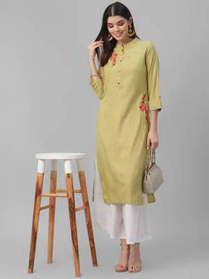 Embroidered Cotton Slub Kurta 1