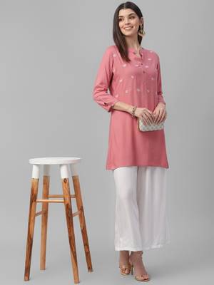 Embroidered Rayon Short Kurta 1