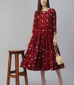 Gold Foil Printed Rayon Dress