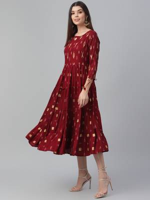 Gold Foil Printed Rayon Dress 3