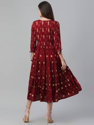 Gold Foil Printed Rayon Dress 4