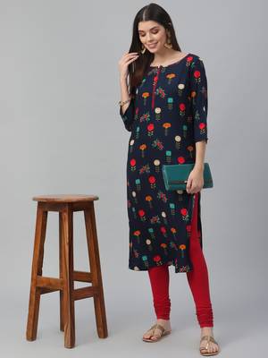 Floral Printed Rayon Kurta 1