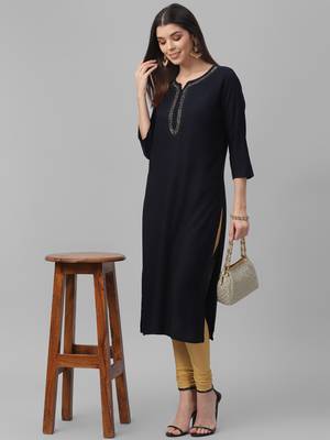 Hand Embroidered Rayon Slub Kurta 1