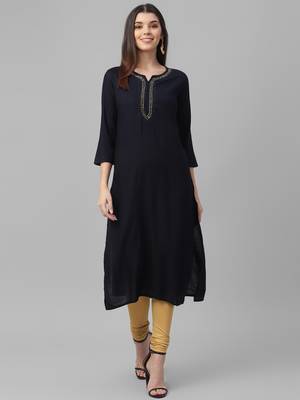 Hand Embroidered Rayon Slub Kurta 2