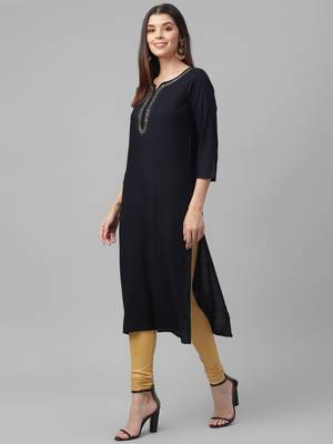 Hand Embroidered Rayon Slub Kurta 3