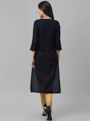 Hand Embroidered Rayon Slub Kurta 4