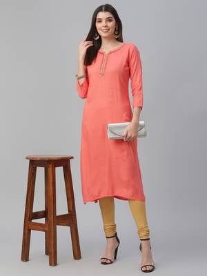 Hand Embroidered Rayon Slub Kurta 1
