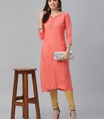 Hand Embroidered Rayon Slub Kurta
