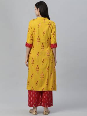 All Over Embroidered Yellow Kurta 4