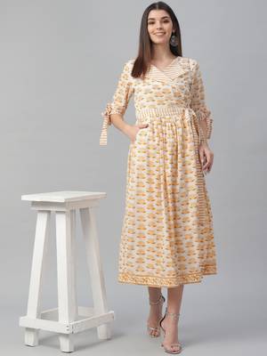 Printed and Sequin Embroidered Yellow Dress 1
