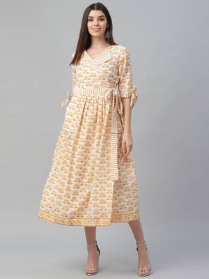 Printed and Sequin Embroidered Yellow Dress 2
