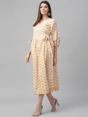 Printed and Sequin Embroidered Yellow Dress 3