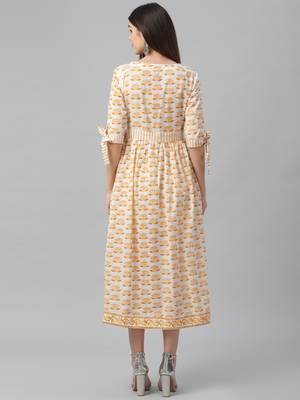 Printed and Sequin Embroidered Yellow Dress 4