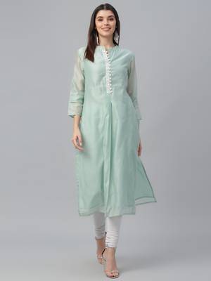 Aqua Chanderi Solid Kurta 2
