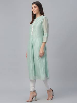 Aqua Chanderi Solid Kurta 3