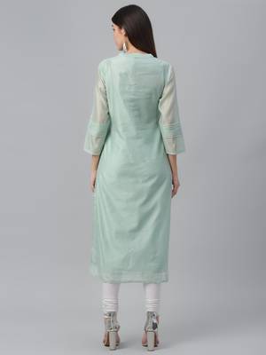 Aqua Chanderi Solid Kurta 4