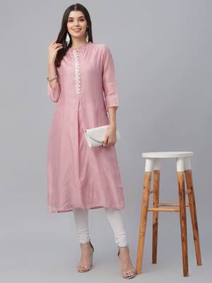 Peach Chanderi Solid Kurta 1