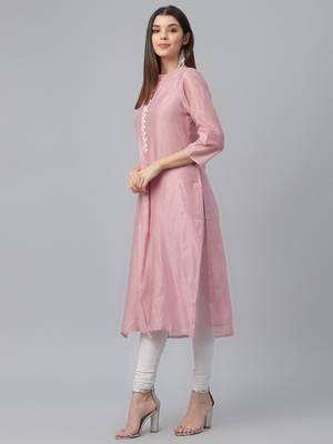 Peach Chanderi Solid Kurta 3