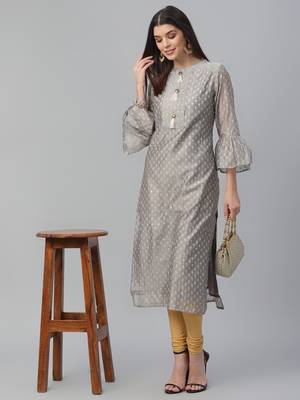 Grey Chanderi Kurta with Shiffly Pants 1