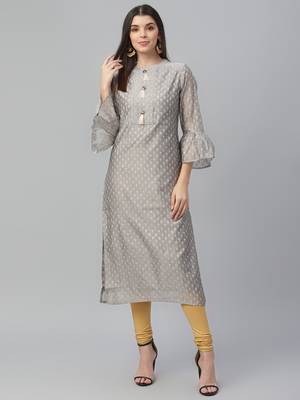 Grey Chanderi Kurta with Shiffly Pants 2