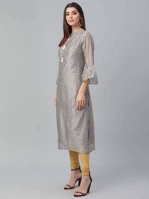 Grey Chanderi Kurta with Shiffly Pants 3